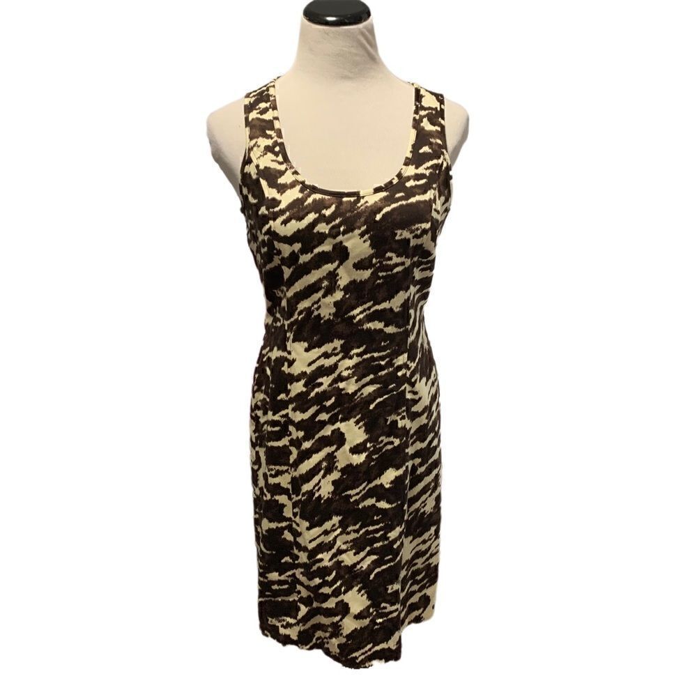 Michael Kors Open Back Brown and Cream Sleeveless Shift Dress Sz 6